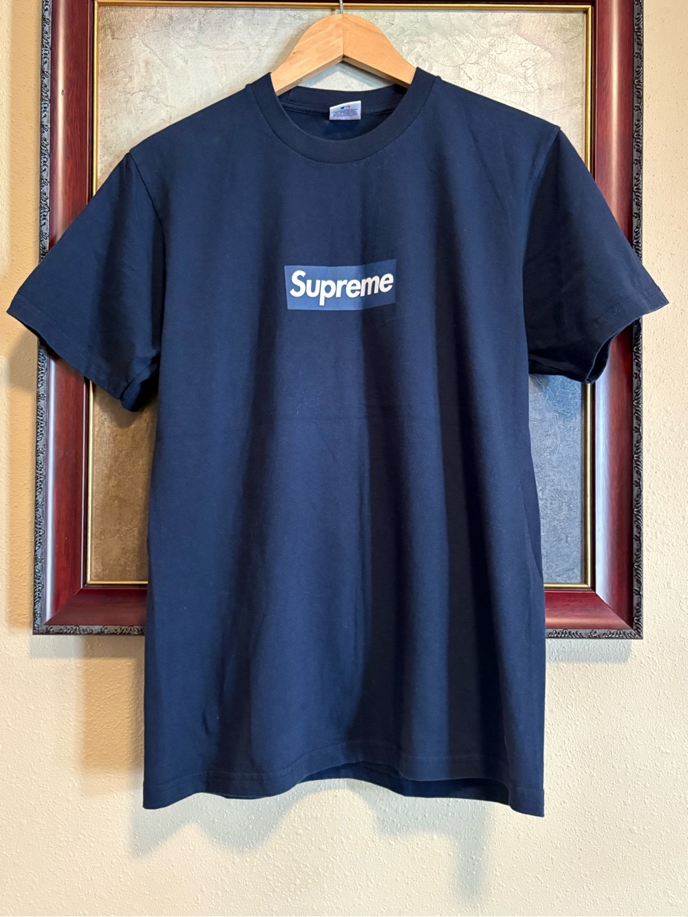 Supreme Navy Blue yankees Box Logo Short Sleeve Tee